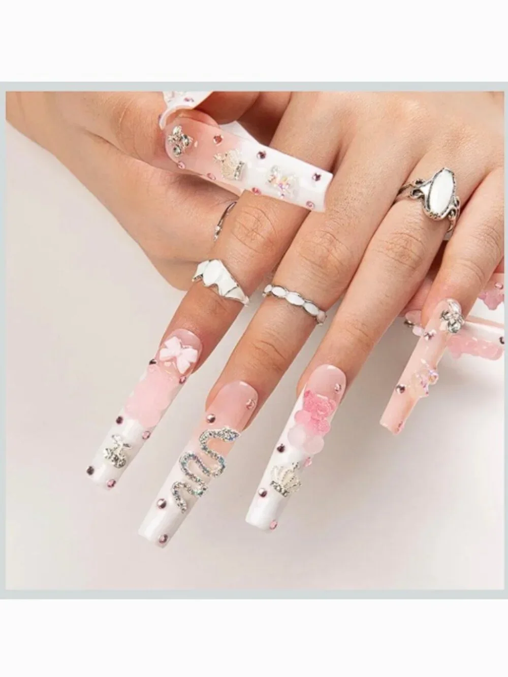 LovFul Press on Nails Marshmallo Gummy Bear Square Lux Diamond Nails in Box